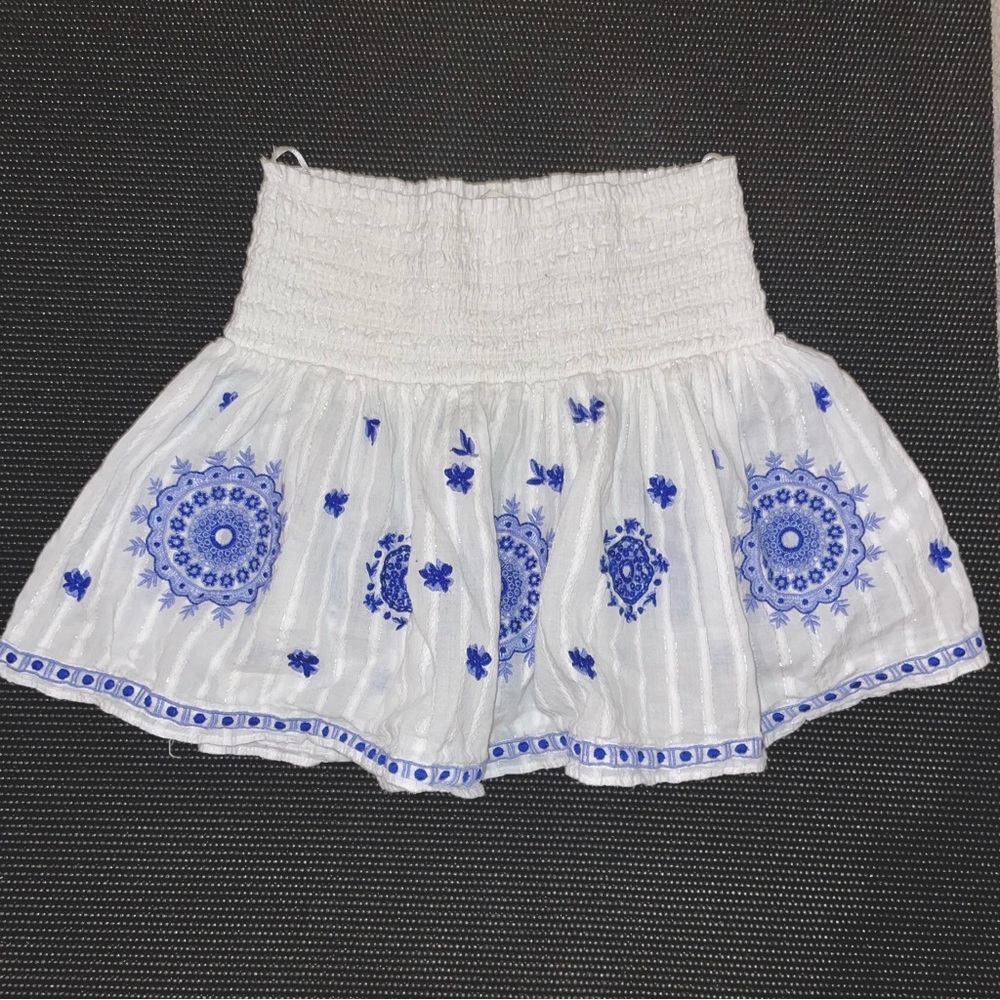 Ramy Brooke Blue and White Floral Printed Skirt